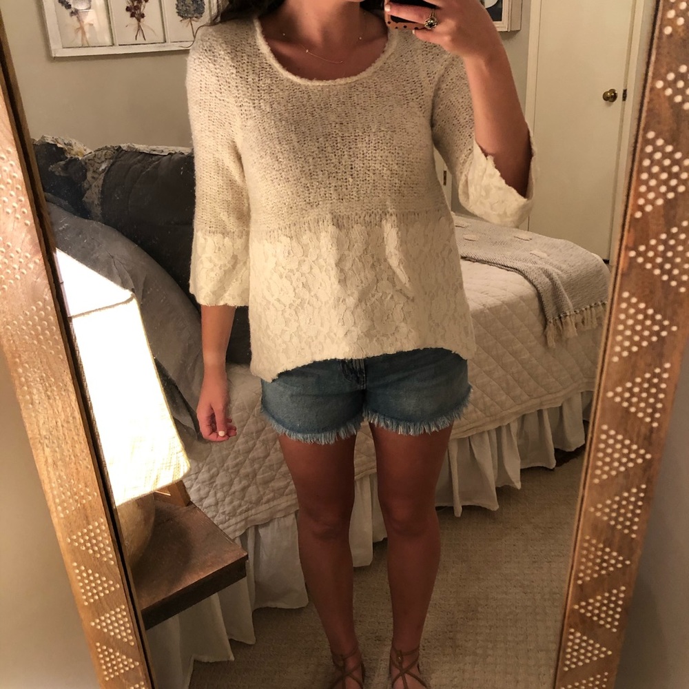 Anthropologie Knitted&Knotted cream lace sweater